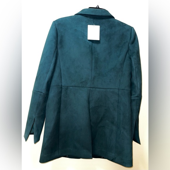 CALVIN KLEIN NOTCHED COLLAR BLAZER FAUX SUEDE GREEN WOMEN DOBLE BUTTON  SIZE S - Picture 5 of 10
